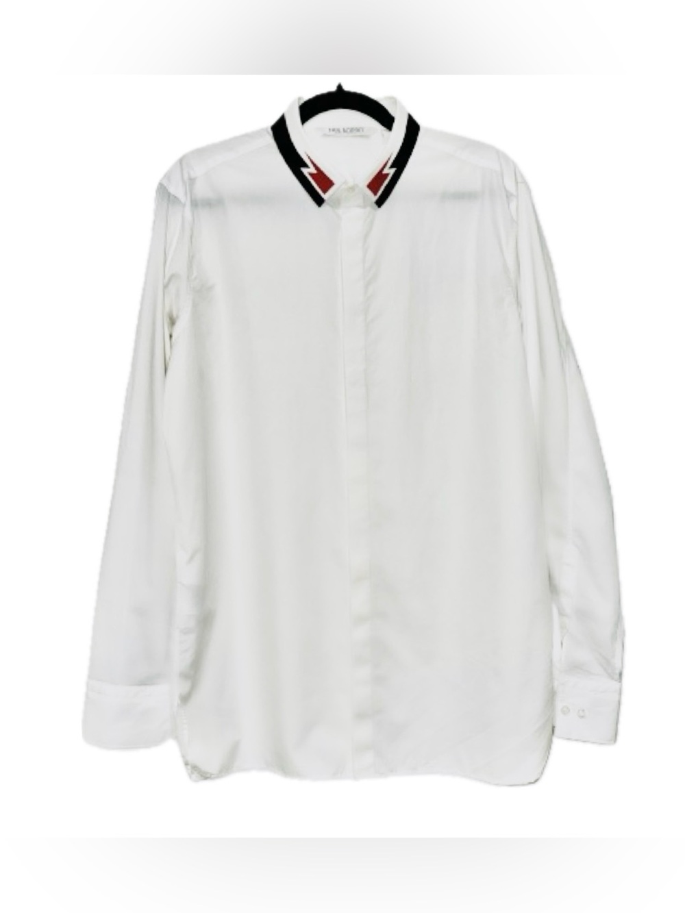 NEIL BARRETT SS20 Thunderbolt Collar Hidden Placket Shirt | White Red Black | XL